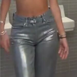 Metallic Silver Zara size 2 perfect jeans see video